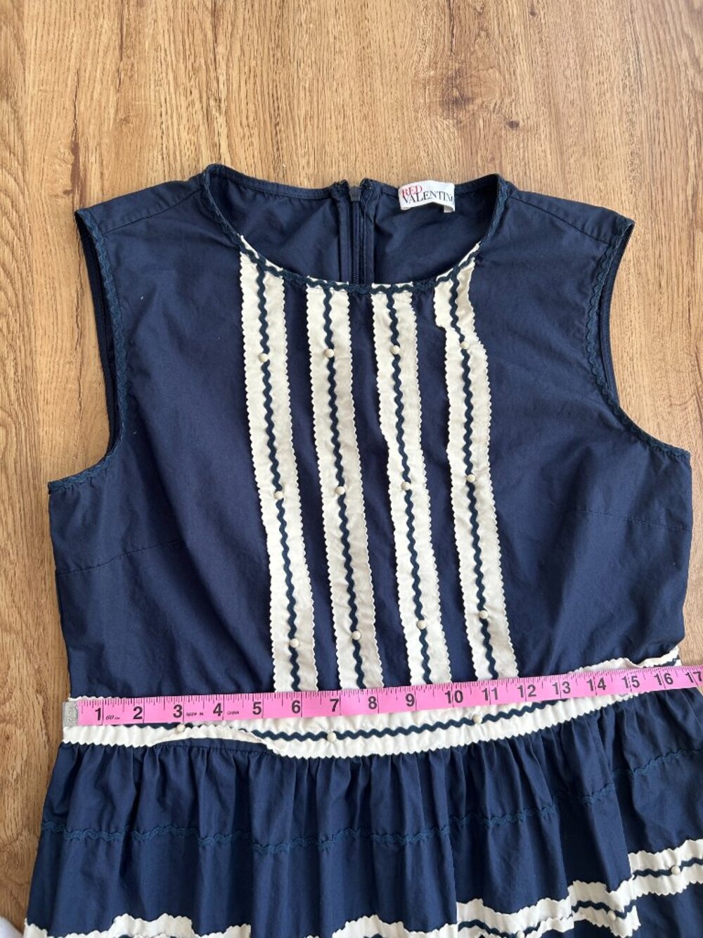 RED Valentino Navy White Stripe Midi Dress Cotton Sleeveless Fit & Flare US 10 - Picture 12 of 12